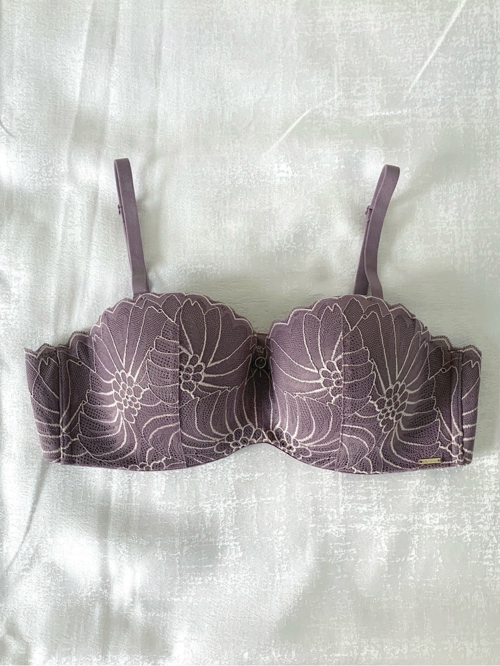 LA VIE EN ROSE Mauve Floral Lace Balconette Bra 38C